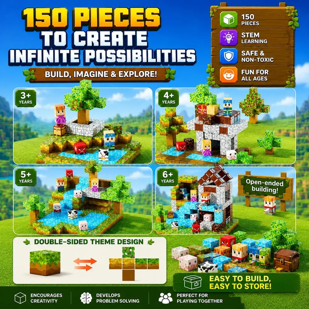 150 pieces to create infinite possibilities — builds for ages 3 to 6